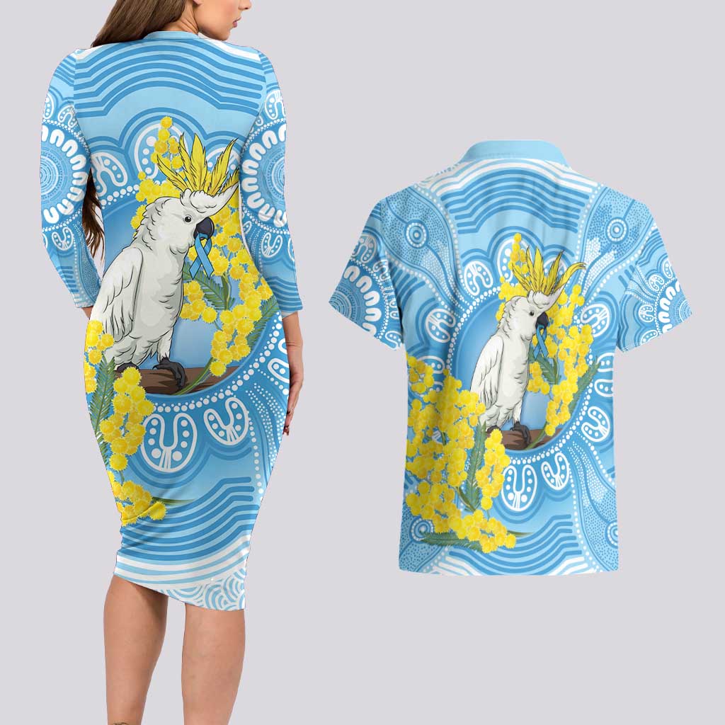 World Diabetes Day Australia Couples Matching Long Sleeve Bodycon Dress and Hawaiian Shirt Yellow-crested Cockatoo Golden Wattle Aboriginal - Aussie Hoodie