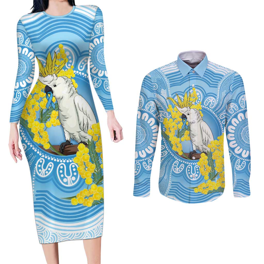 World Diabetes Day Australia Couples Matching Long Sleeve Bodycon Dress and Long Sleeve Button Shirt Yellow-crested Cockatoo Golden Wattle Aboriginal - Aussie Hoodie