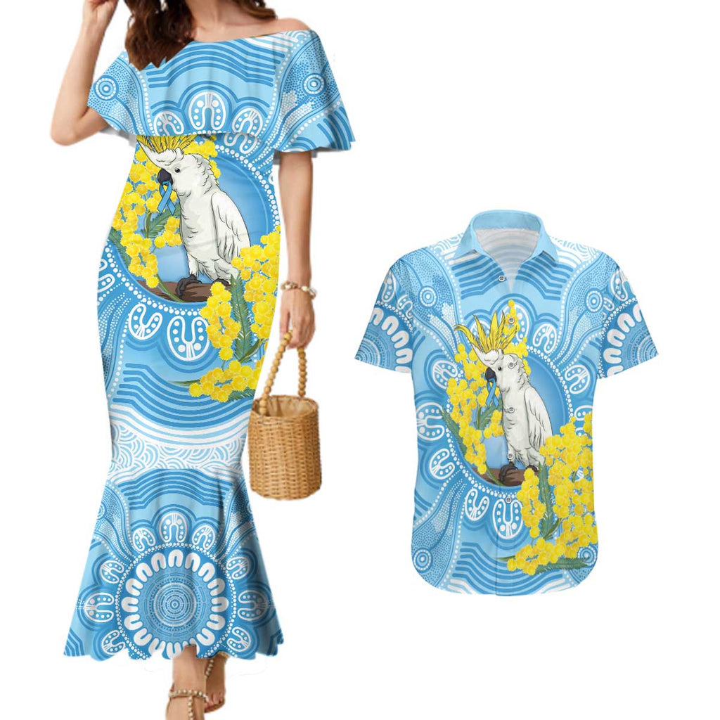 World Diabetes Day Australia Couples Matching Mermaid Dress and Hawaiian Shirt Yellow-crested Cockatoo Golden Wattle Aboriginal - Aussie Hoodie