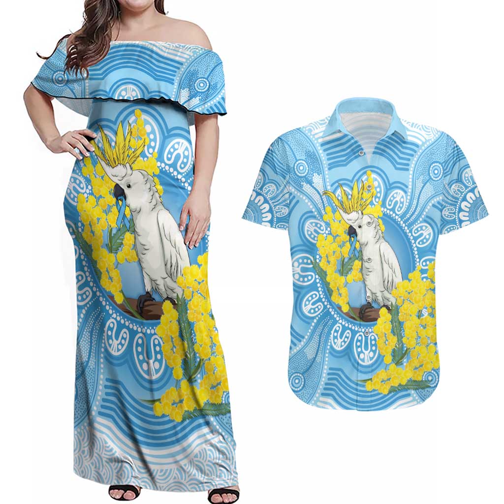 World Diabetes Day Australia Couples Matching Off Shoulder Maxi Dress and Hawaiian Shirt Yellow-crested Cockatoo Golden Wattle Aboriginal - Aussie Hoodie