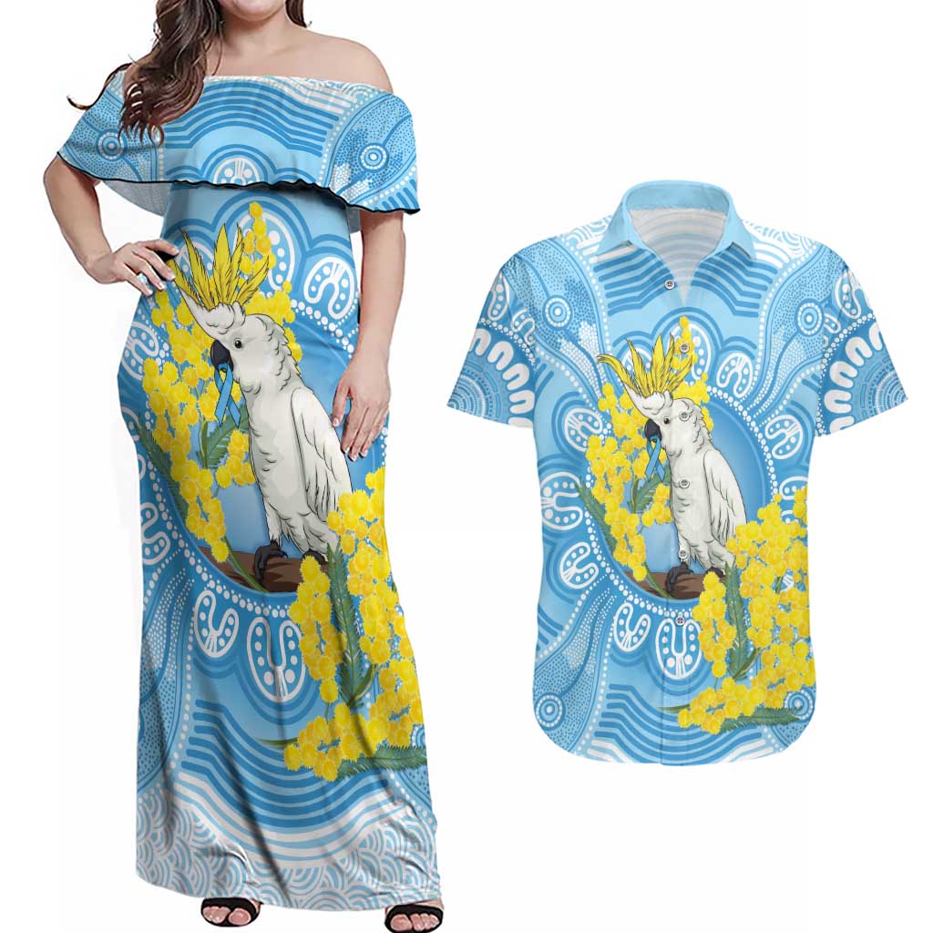World Diabetes Day Australia Couples Matching Off Shoulder Maxi Dress and Hawaiian Shirt Yellow-crested Cockatoo Golden Wattle Aboriginal - Aussie Hoodie