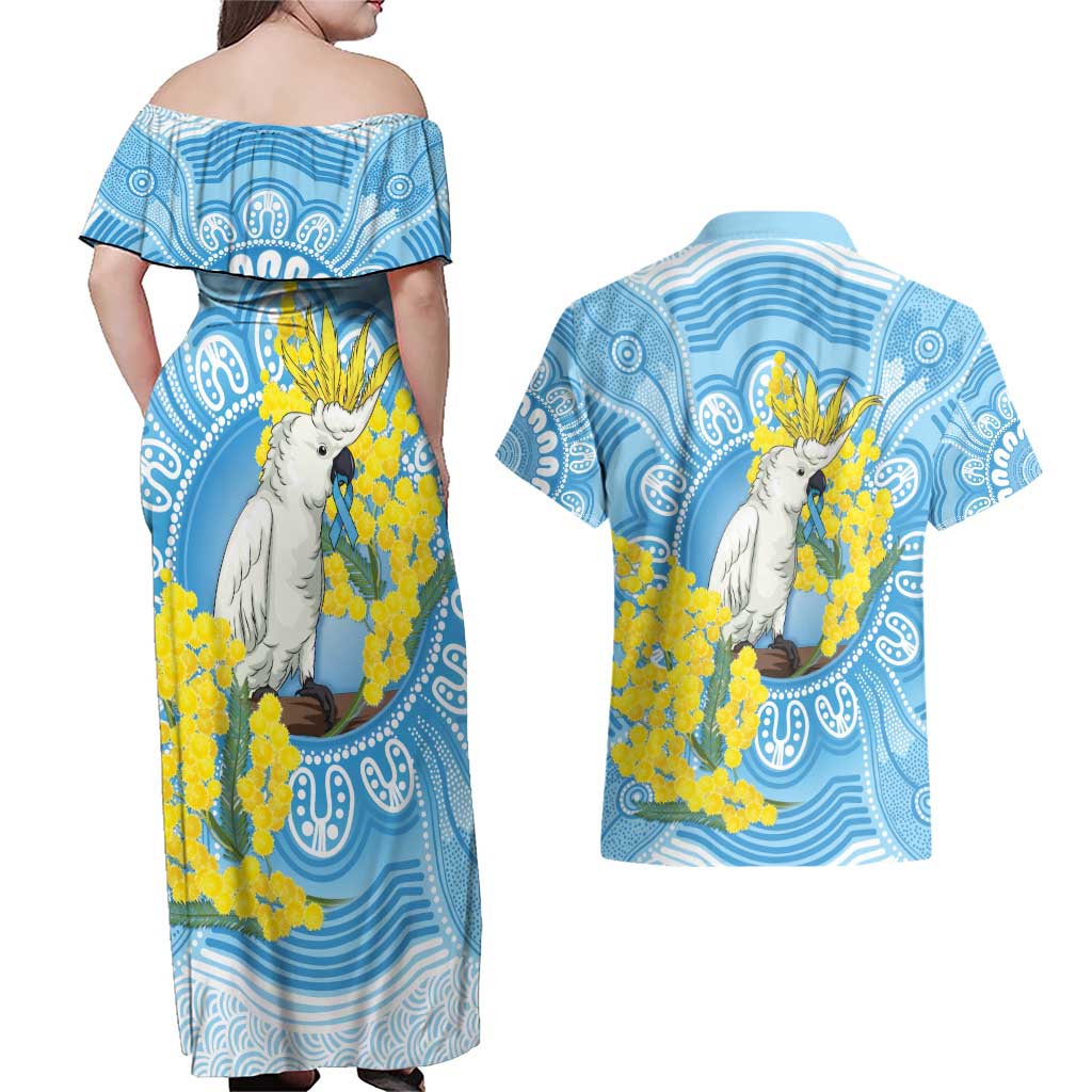 World Diabetes Day Australia Couples Matching Off Shoulder Maxi Dress and Hawaiian Shirt Yellow-crested Cockatoo Golden Wattle Aboriginal - Aussie Hoodie