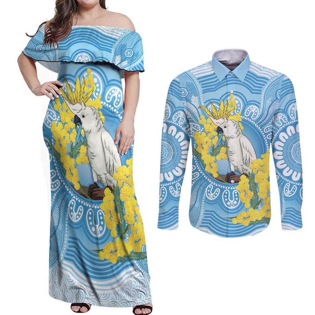 World Diabetes Day Australia Couples Matching Off Shoulder Maxi Dress and Long Sleeve Button Shirt Yellow-crested Cockatoo Golden Wattle Aboriginal - Aussie Hoodie