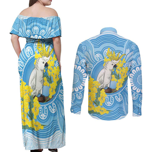 World Diabetes Day Australia Couples Matching Off Shoulder Maxi Dress and Long Sleeve Button Shirt Yellow-crested Cockatoo Golden Wattle Aboriginal - Aussie Hoodie