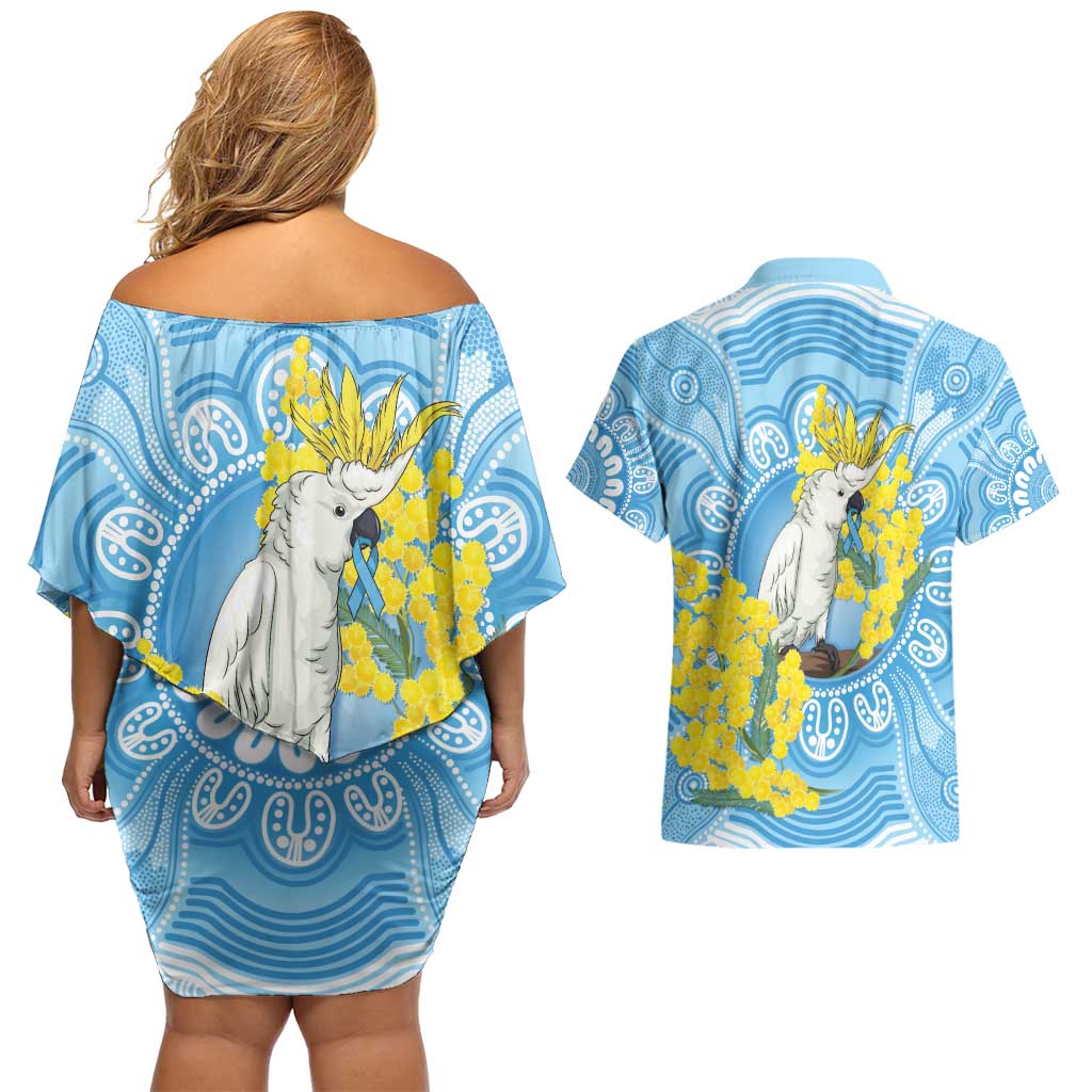 World Diabetes Day Australia Couples Matching Off Shoulder Short Dress and Hawaiian Shirt Yellow-crested Cockatoo Golden Wattle Aboriginal - Aussie Hoodie