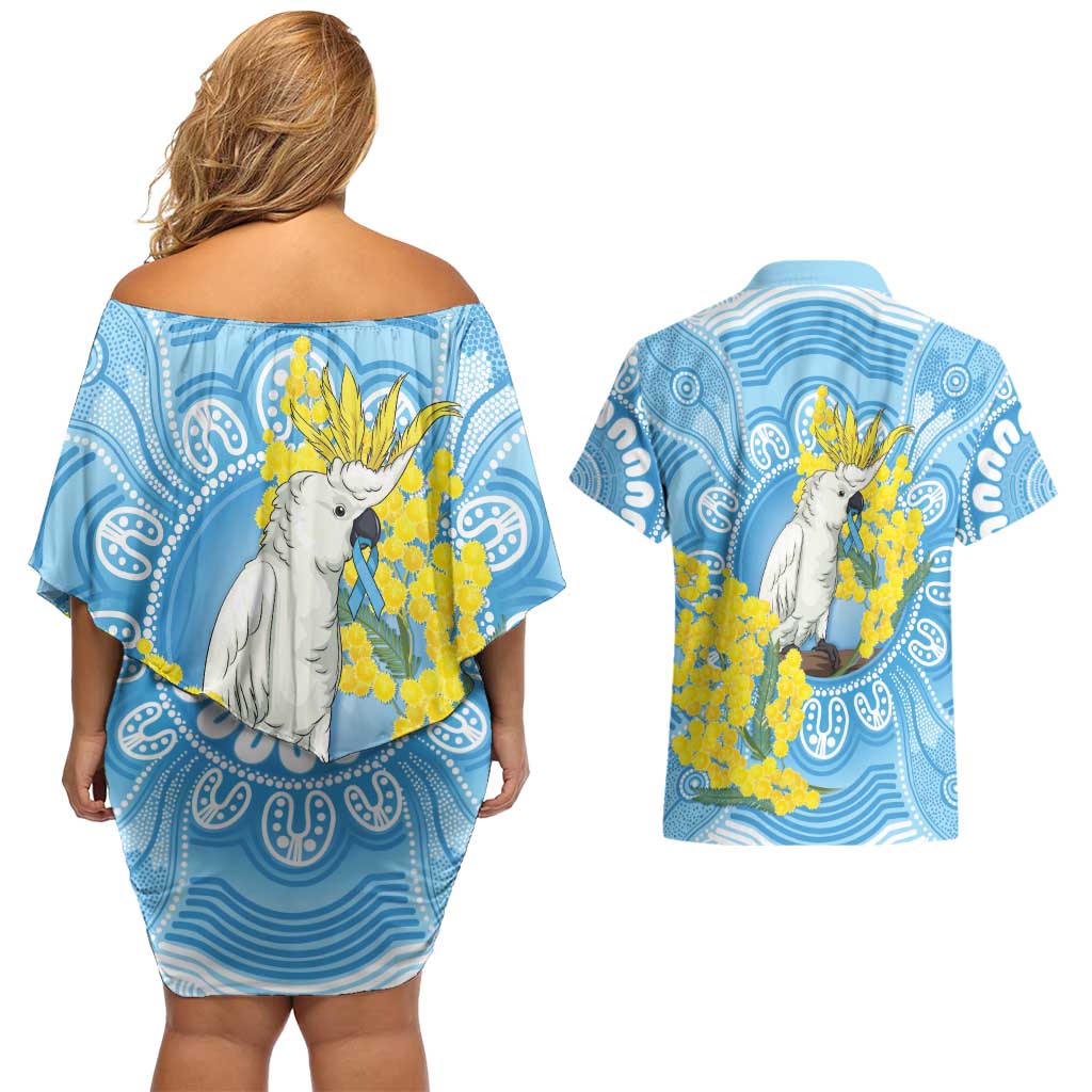 World Diabetes Day Australia Couples Matching Off Shoulder Short Dress and Hawaiian Shirt Yellow-crested Cockatoo Golden Wattle Aboriginal - Aussie Hoodie