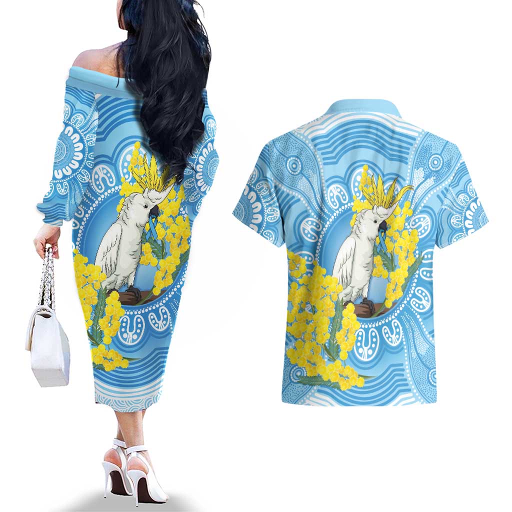World Diabetes Day Australia Couples Matching Off The Shoulder Long Sleeve Dress and Hawaiian Shirt Yellow-crested Cockatoo Golden Wattle Aboriginal - Aussie Hoodie