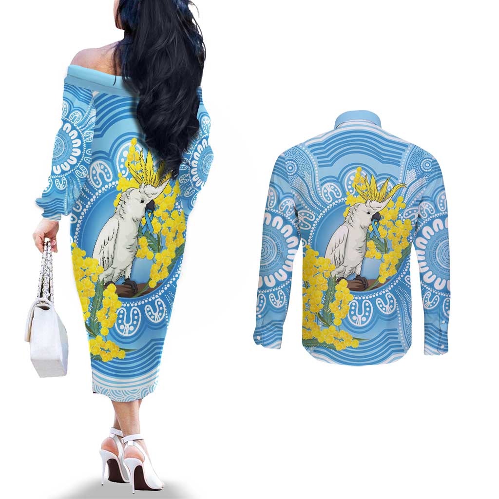 World Diabetes Day Australia Couples Matching Off The Shoulder Long Sleeve Dress and Long Sleeve Button Shirt Yellow-crested Cockatoo Golden Wattle Aboriginal - Aussie Hoodie