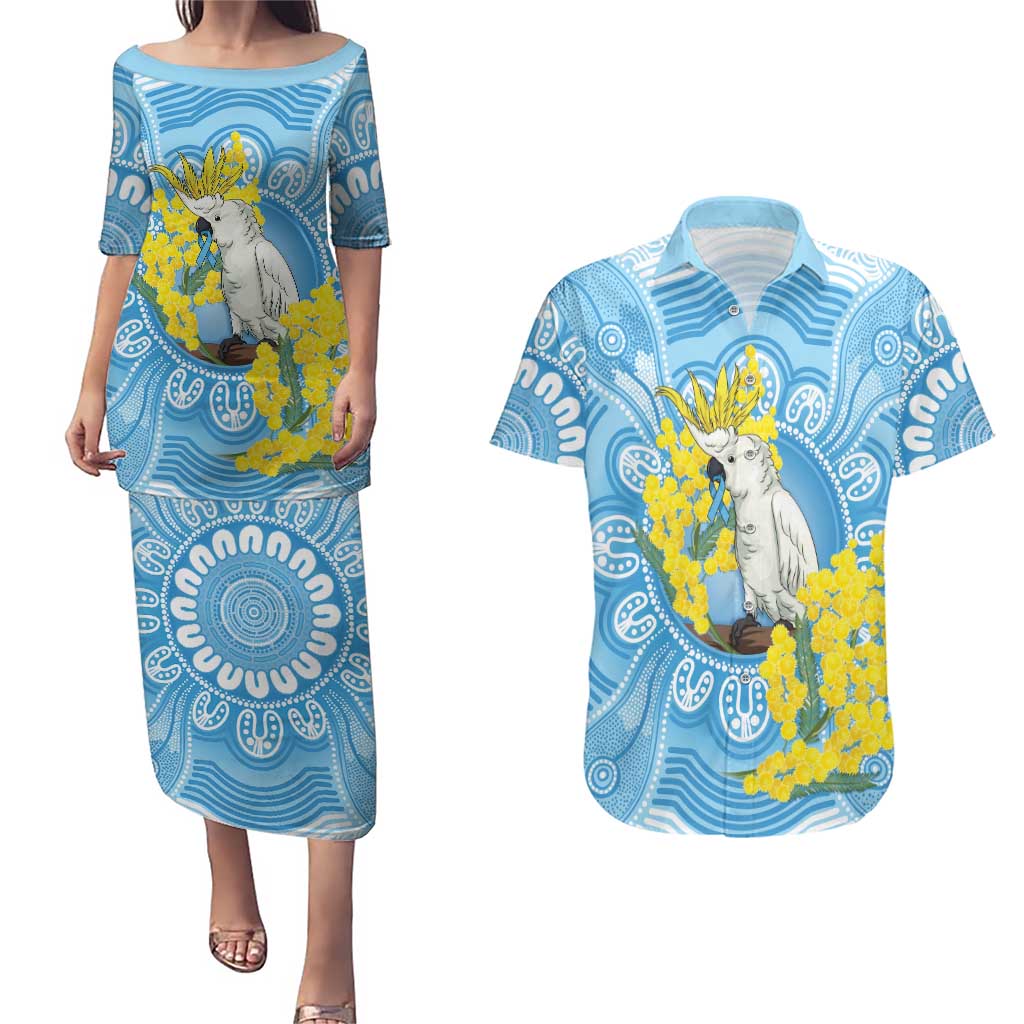 World Diabetes Day Australia Couples Matching Puletasi and Hawaiian Shirt Yellow-crested Cockatoo Golden Wattle Aboriginal - Aussie Hoodie