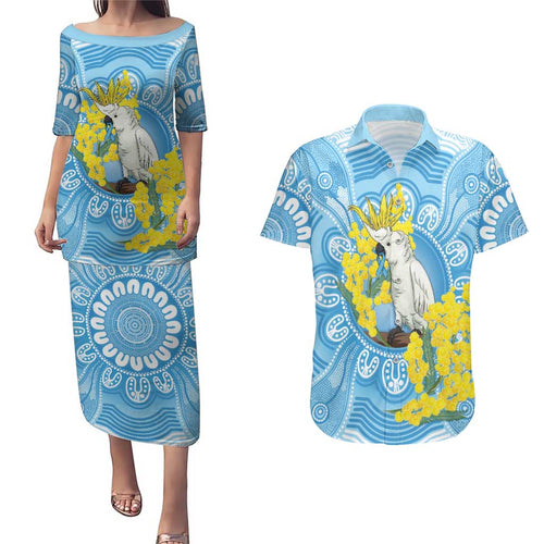 World Diabetes Day Australia Couples Matching Puletasi and Hawaiian Shirt Yellow-crested Cockatoo Golden Wattle Aboriginal - Aussie Hoodie