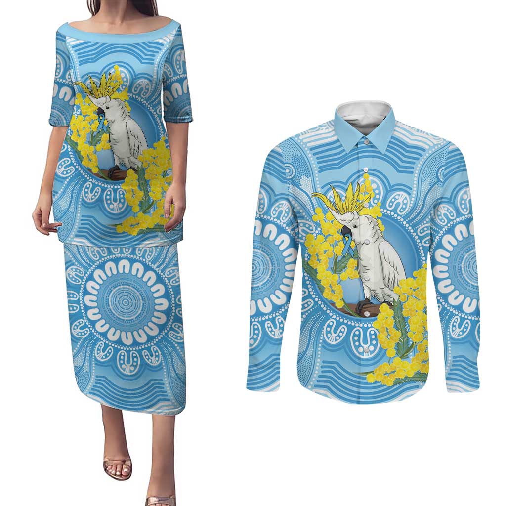 World Diabetes Day Australia Couples Matching Puletasi and Long Sleeve Button Shirt Yellow-crested Cockatoo Golden Wattle Aboriginal - Aussie Hoodie