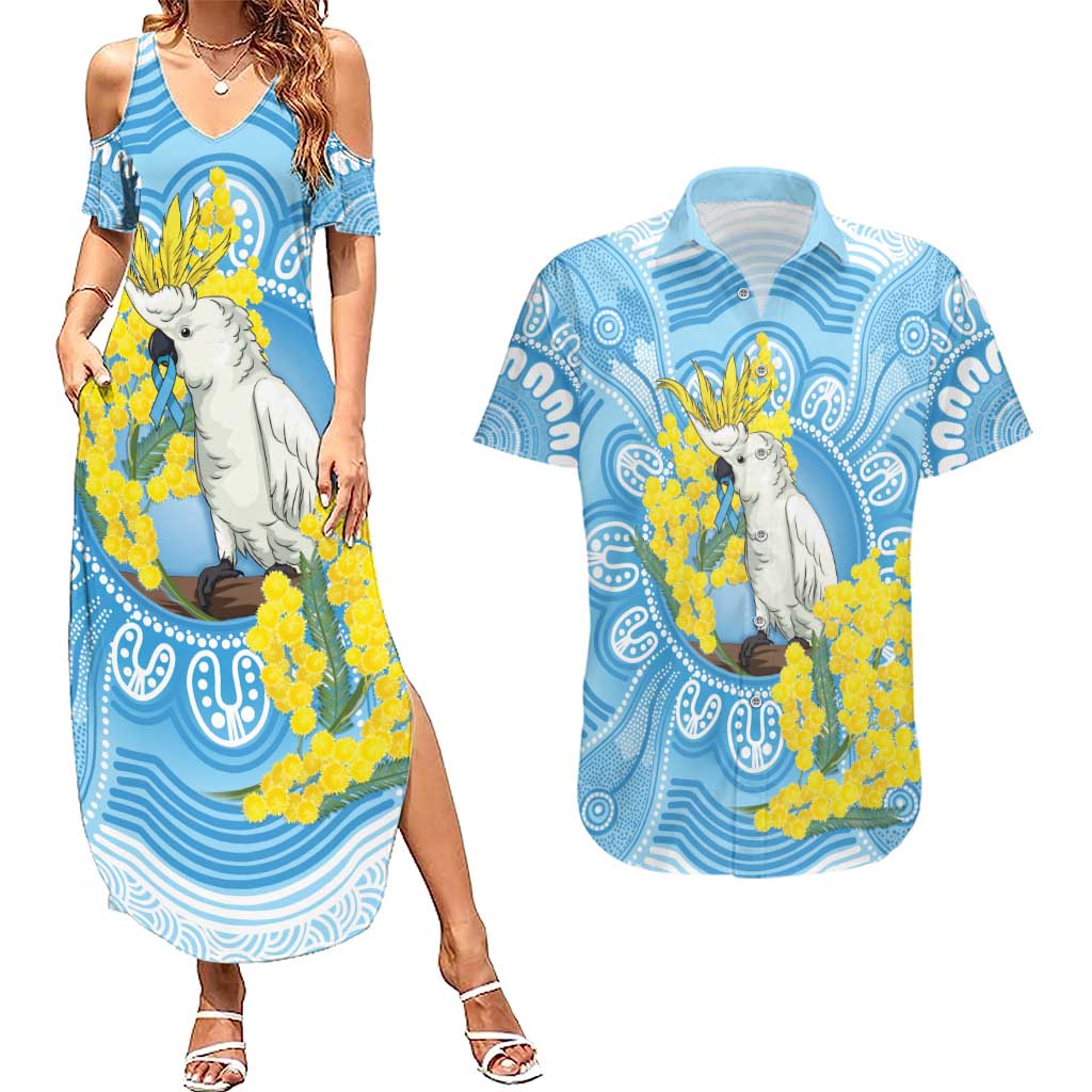 World Diabetes Day Australia Couples Matching Summer Maxi Dress and Hawaiian Shirt Yellow-crested Cockatoo Golden Wattle Aboriginal - Aussie Hoodie