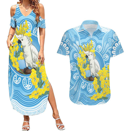 World Diabetes Day Australia Couples Matching Summer Maxi Dress and Hawaiian Shirt Yellow-crested Cockatoo Golden Wattle Aboriginal - Aussie Hoodie