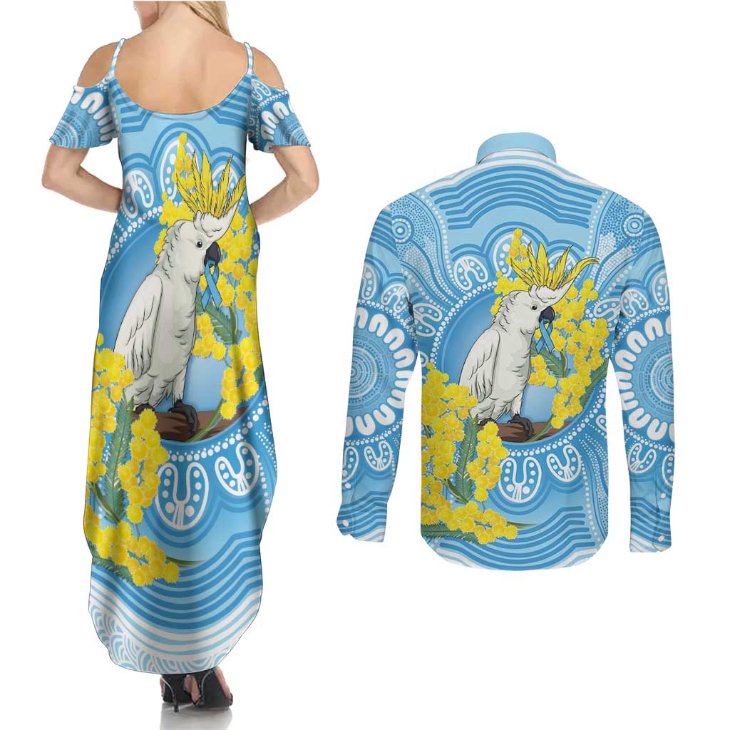 World Diabetes Day Australia Couples Matching Summer Maxi Dress and Long Sleeve Button Shirt Yellow-crested Cockatoo Golden Wattle Aboriginal - Aussie Hoodie