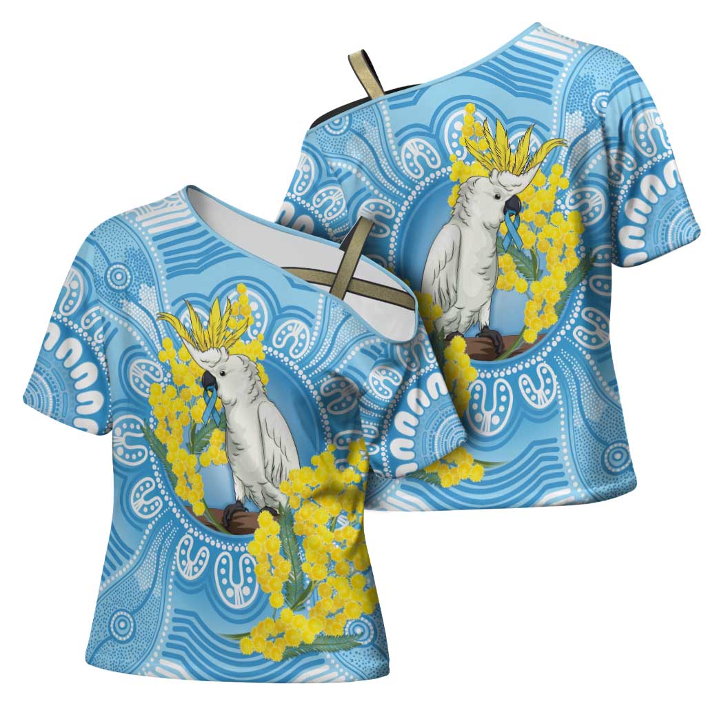 World Diabetes Day Australia Cross Shoulder Shirt Yellow-crested Cockatoo Golden Wattle Aboriginal - Aussie Hoodie