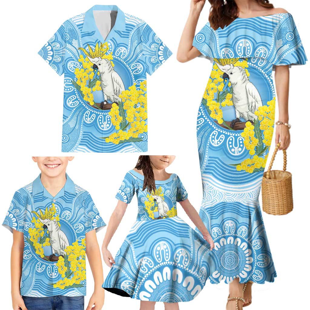 World Diabetes Day Australia Family Matching Mermaid Dress and Hawaiian Shirt Yellow-crested Cockatoo Golden Wattle Aboriginal - Aussie Hoodie