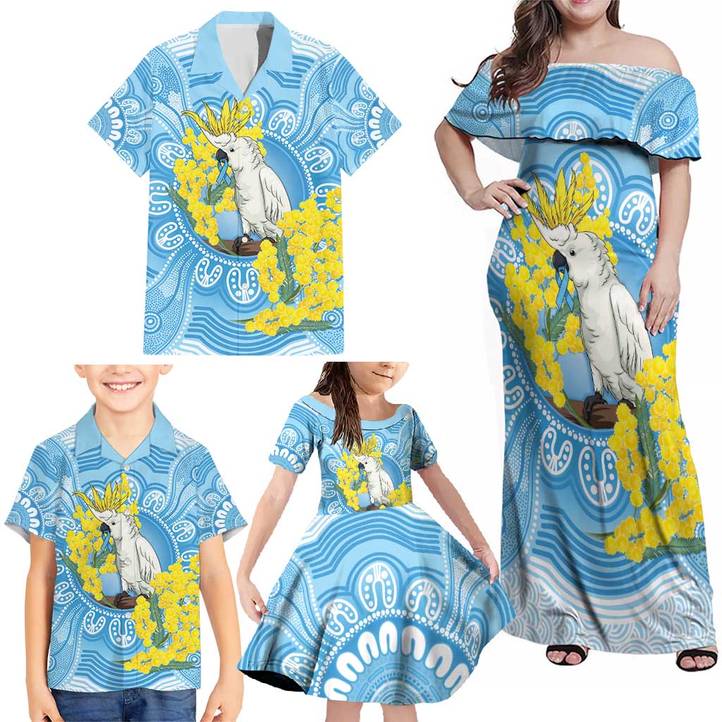 World Diabetes Day Australia Family Matching Off Shoulder Maxi Dress and Hawaiian Shirt Yellow-crested Cockatoo Golden Wattle Aboriginal - Aussie Hoodie