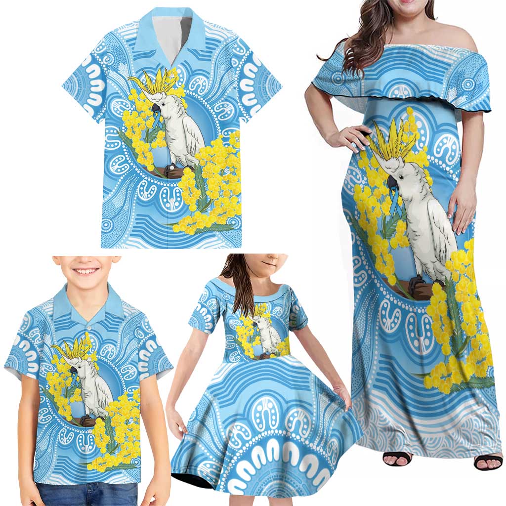 World Diabetes Day Australia Family Matching Off Shoulder Maxi Dress and Hawaiian Shirt Yellow-crested Cockatoo Golden Wattle Aboriginal - Aussie Hoodie