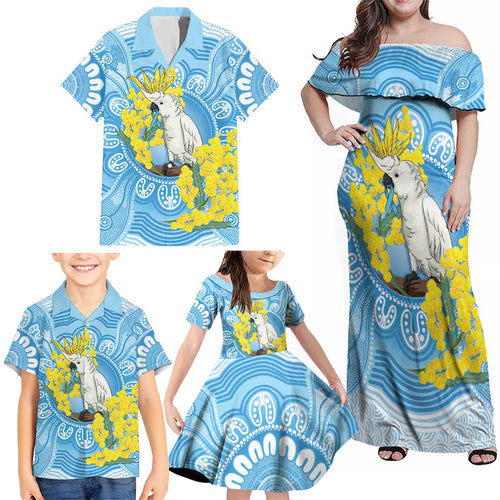 World Diabetes Day Australia Family Matching Off Shoulder Maxi Dress and Hawaiian Shirt Yellow-crested Cockatoo Golden Wattle Aboriginal - Aussie Hoodie