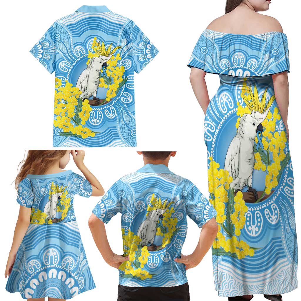 World Diabetes Day Australia Family Matching Off Shoulder Maxi Dress and Hawaiian Shirt Yellow-crested Cockatoo Golden Wattle Aboriginal - Aussie Hoodie