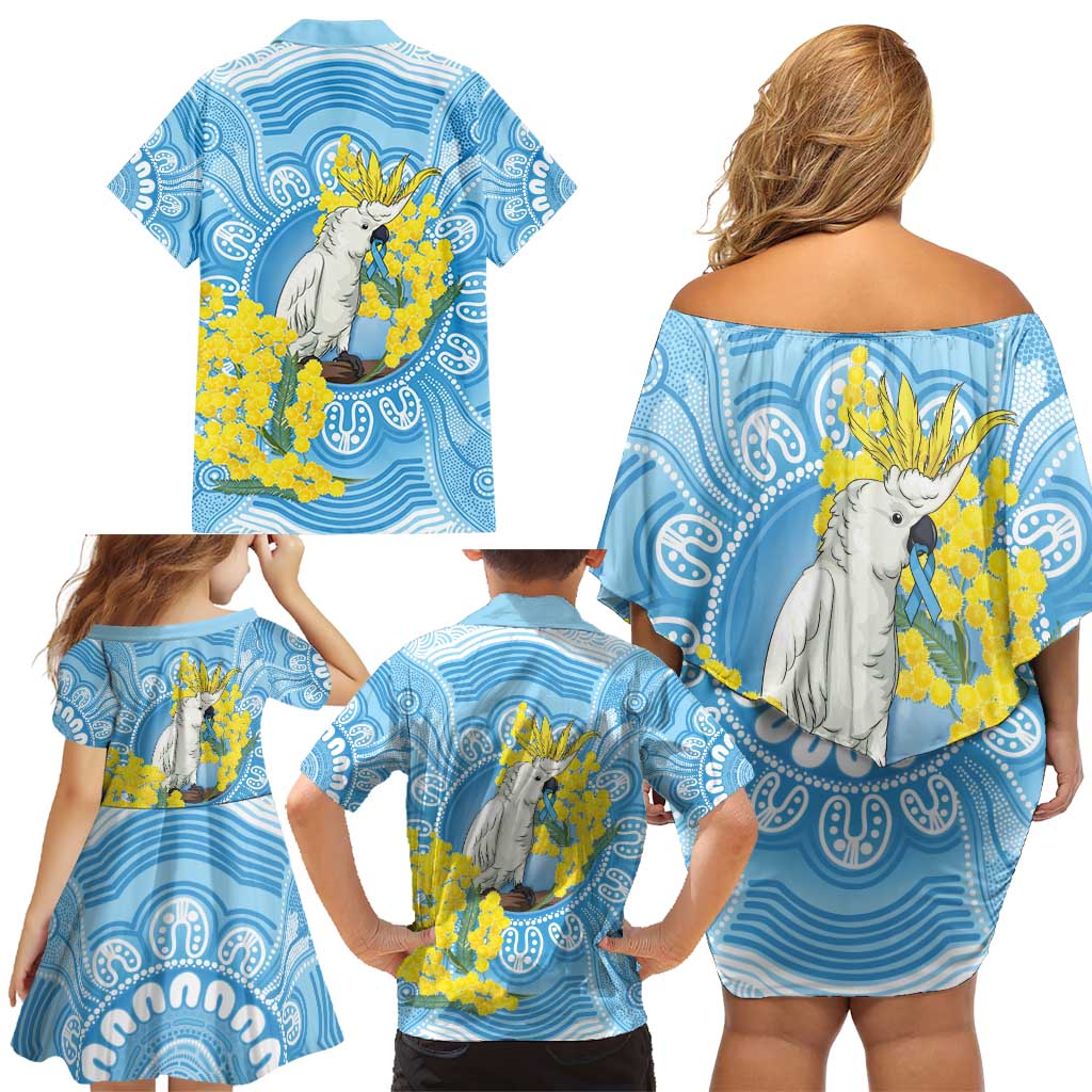 World Diabetes Day Australia Family Matching Off Shoulder Short Dress and Hawaiian Shirt Yellow-crested Cockatoo Golden Wattle Aboriginal - Aussie Hoodie