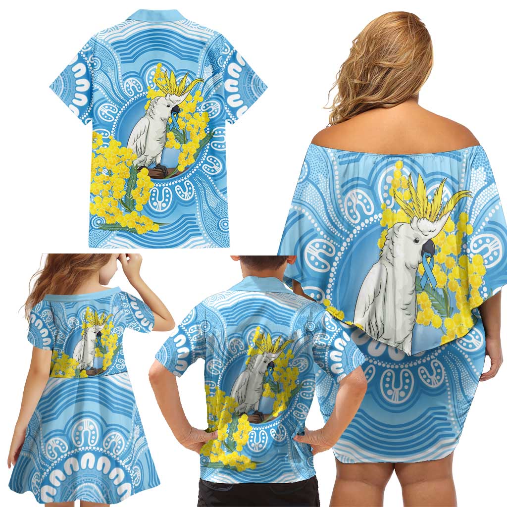 World Diabetes Day Australia Family Matching Off Shoulder Short Dress and Hawaiian Shirt Yellow-crested Cockatoo Golden Wattle Aboriginal - Aussie Hoodie