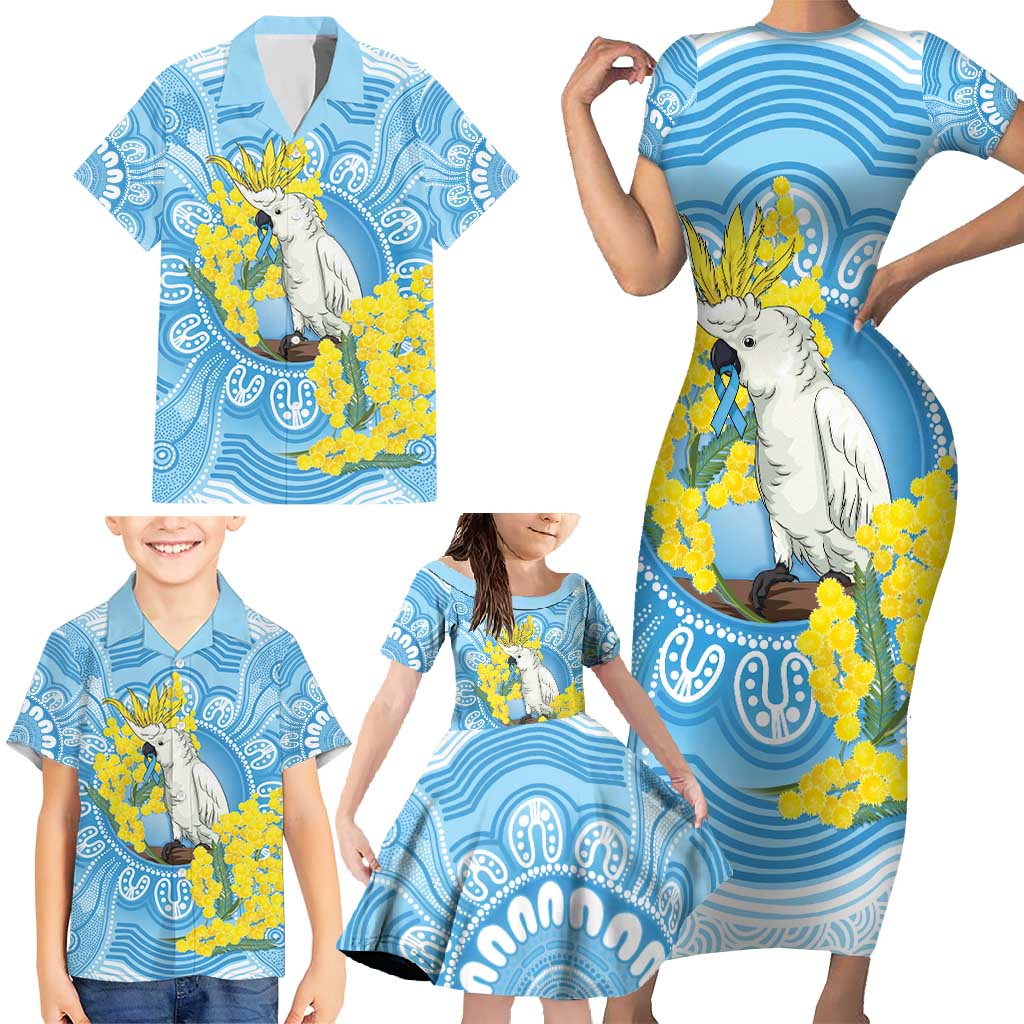 World Diabetes Day Australia Family Matching Short Sleeve Bodycon Dress and Hawaiian Shirt Yellow-crested Cockatoo Golden Wattle Aboriginal - Aussie Hoodie