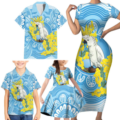 World Diabetes Day Australia Family Matching Short Sleeve Bodycon Dress and Hawaiian Shirt Yellow-crested Cockatoo Golden Wattle Aboriginal - Aussie Hoodie
