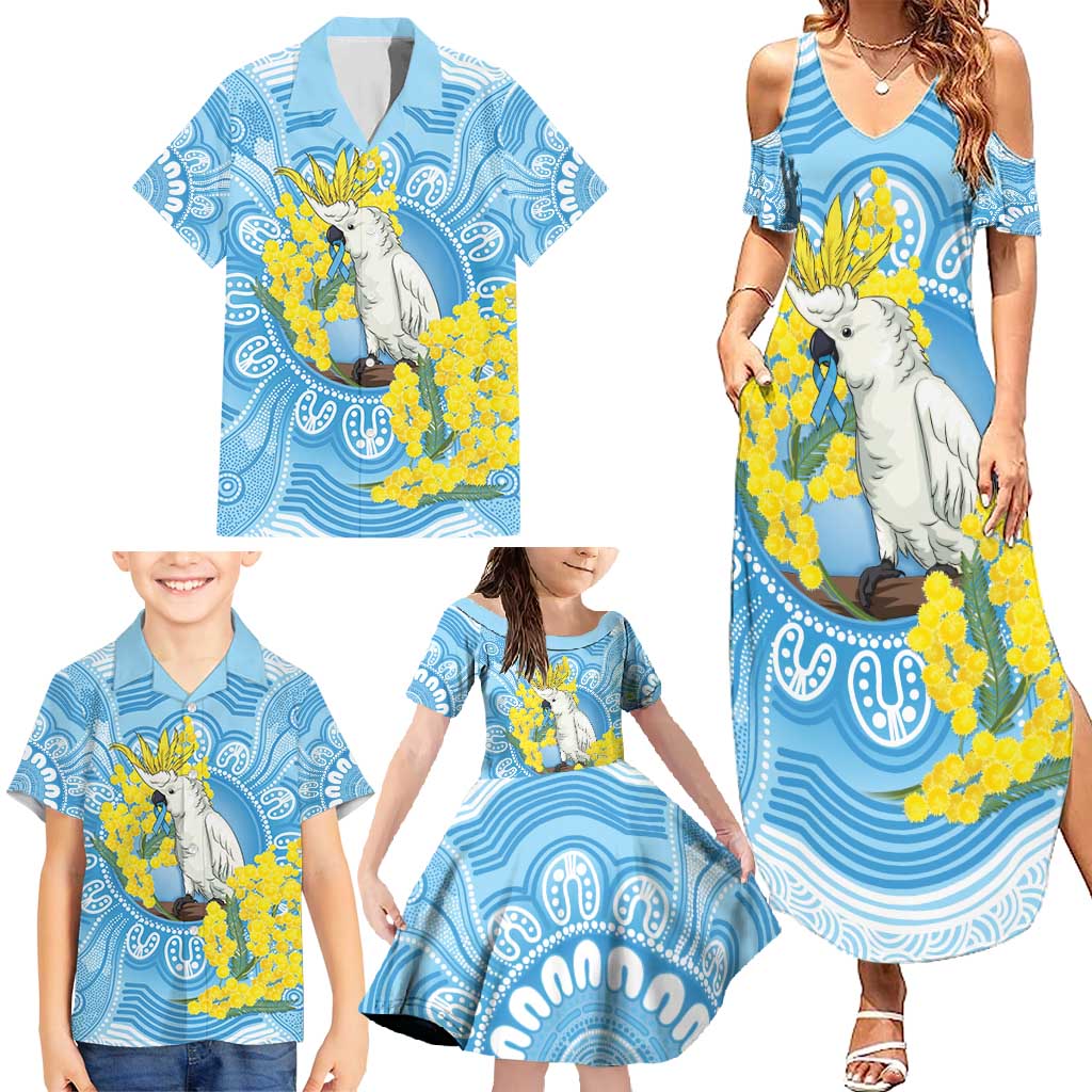 World Diabetes Day Australia Family Matching Summer Maxi Dress and Hawaiian Shirt Yellow-crested Cockatoo Golden Wattle Aboriginal - Aussie Hoodie