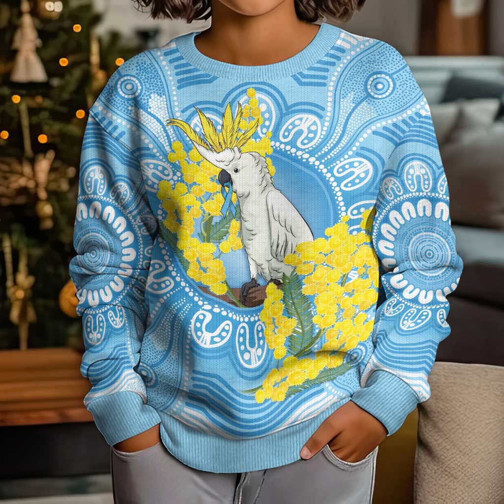 World Diabetes Day Australia Kid Ugly Christmas Sweater Yellow-crested Cockatoo Golden Wattle Aboriginal - Aussie Hoodie
