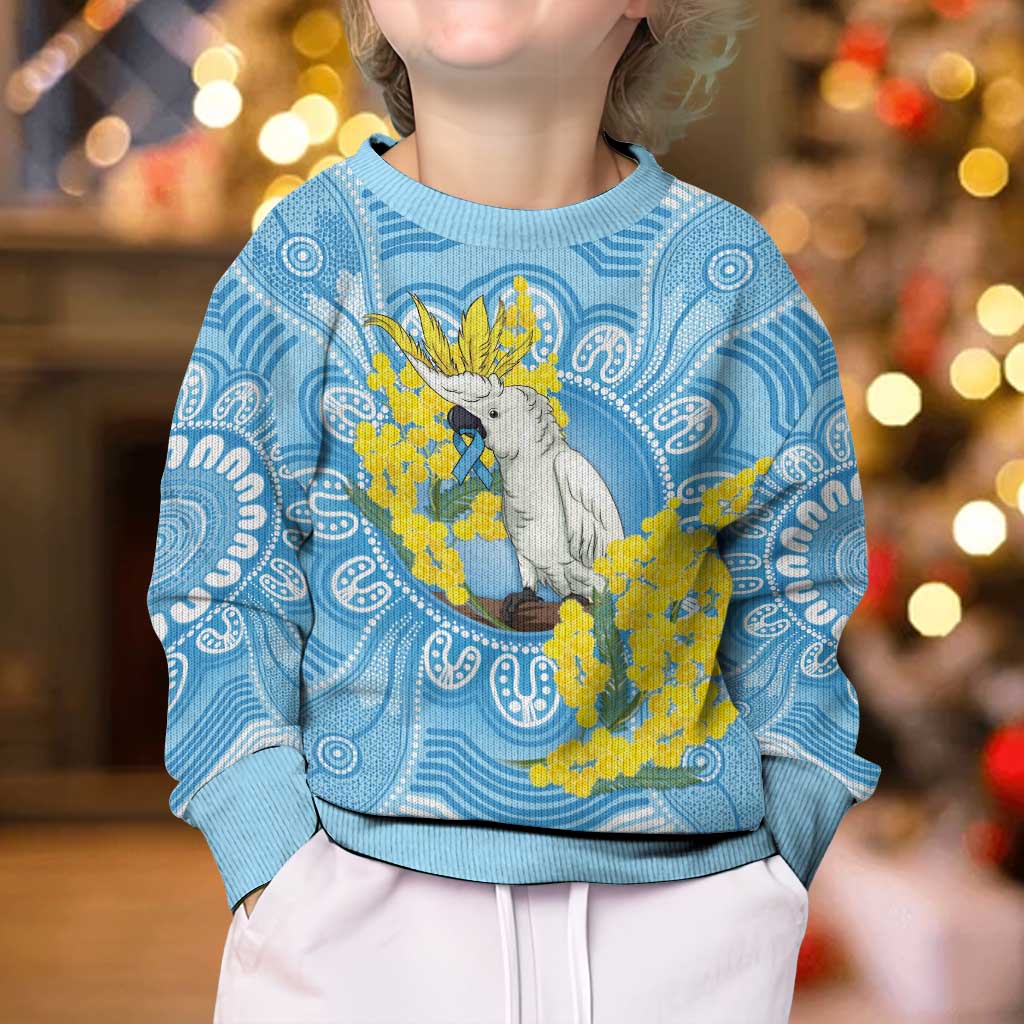 World Diabetes Day Australia Kid Ugly Christmas Sweater Yellow-crested Cockatoo Golden Wattle Aboriginal - Aussie Hoodie