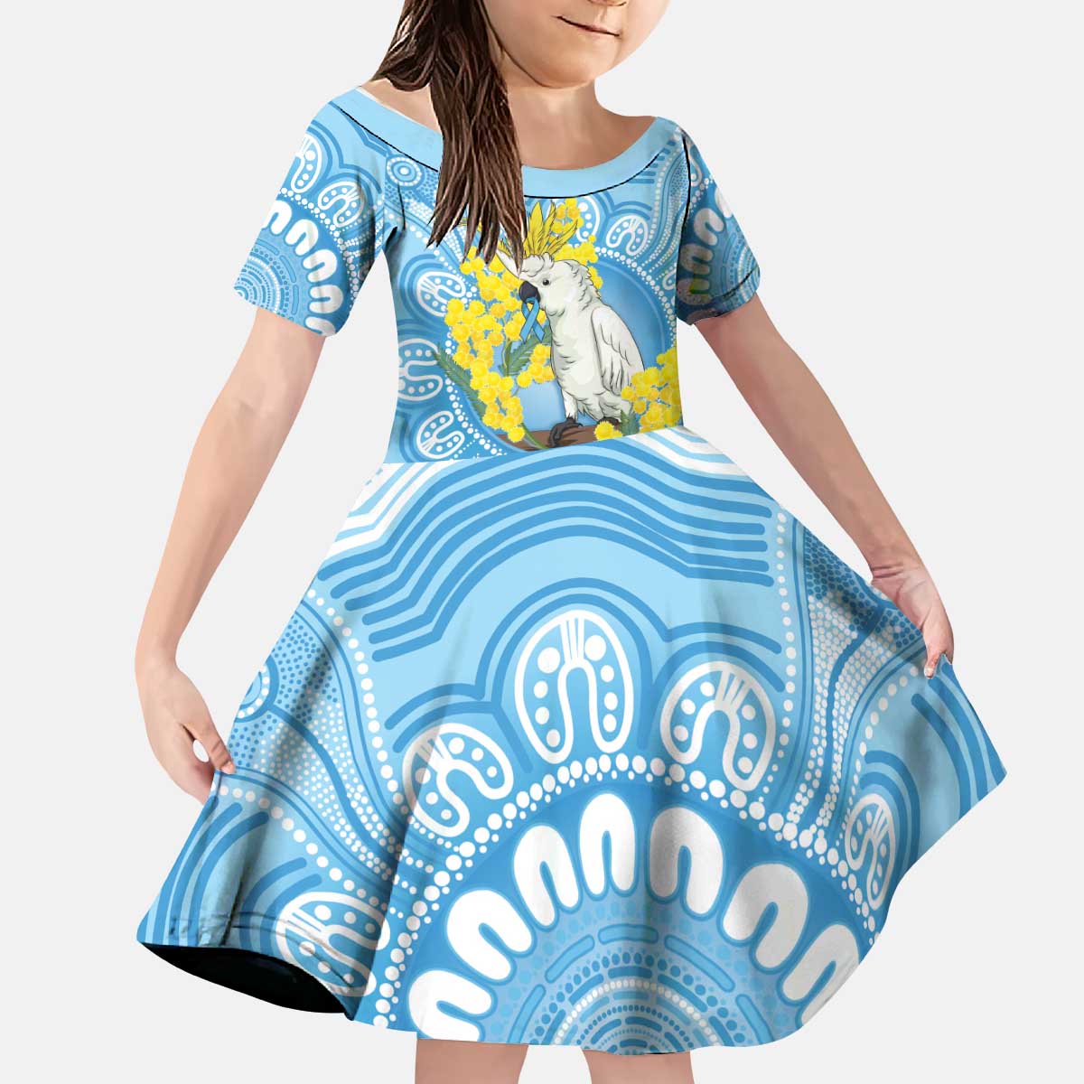 World Diabetes Day Australia Kid Short Sleeve Dress Yellow-crested Cockatoo Golden Wattle Aboriginal - Aussie Hoodie