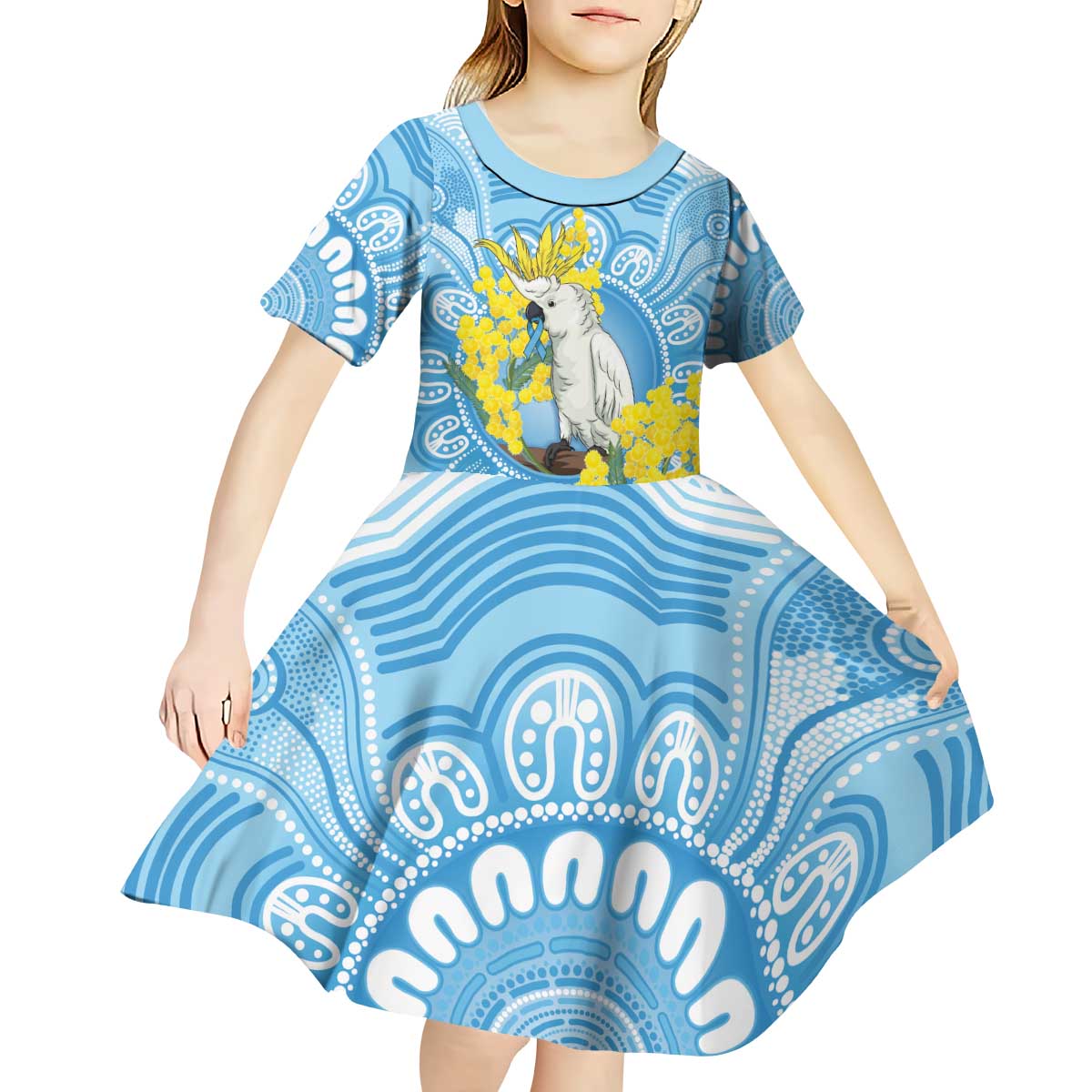 World Diabetes Day Australia Kid Short Sleeve Dress Yellow-crested Cockatoo Golden Wattle Aboriginal - Aussie Hoodie