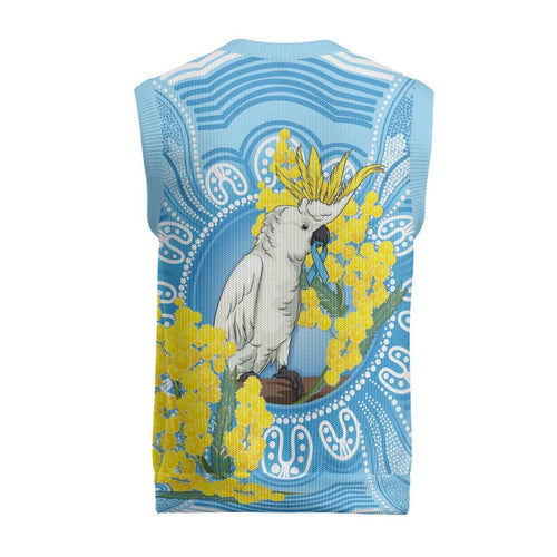 World Diabetes Day Australia Christmas Knitted V-Neck Vest Yellow-crested Cockatoo Golden Wattle Aboriginal - Aussie Hoodie