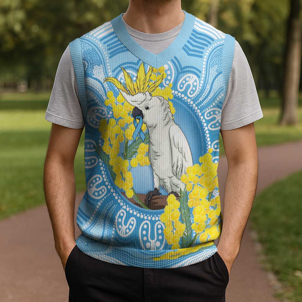 World Diabetes Day Australia Christmas Knitted V-Neck Vest Yellow-crested Cockatoo Golden Wattle Aboriginal - Aussie Hoodie