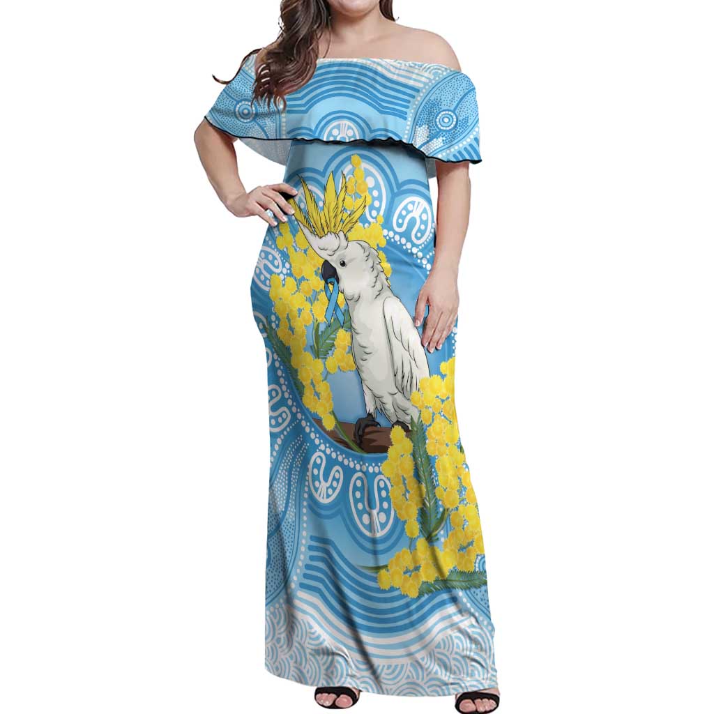 World Diabetes Day Australia Off Shoulder Maxi Dress Yellow-crested Cockatoo Golden Wattle Aboriginal - Aussie Hoodie
