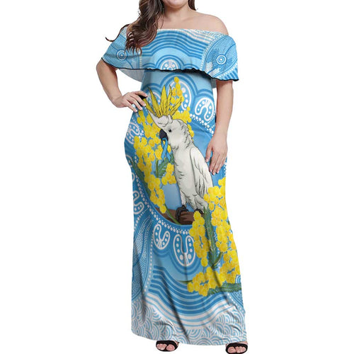World Diabetes Day Australia Off Shoulder Maxi Dress Yellow-crested Cockatoo Golden Wattle Aboriginal - Aussie Hoodie