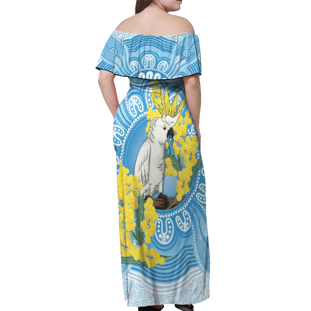 World Diabetes Day Australia Off Shoulder Maxi Dress Yellow-crested Cockatoo Golden Wattle Aboriginal - Aussie Hoodie