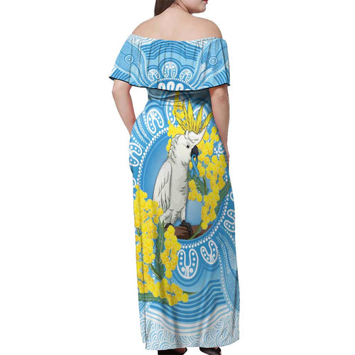 World Diabetes Day Australia Off Shoulder Maxi Dress Yellow-crested Cockatoo Golden Wattle Aboriginal - Aussie Hoodie