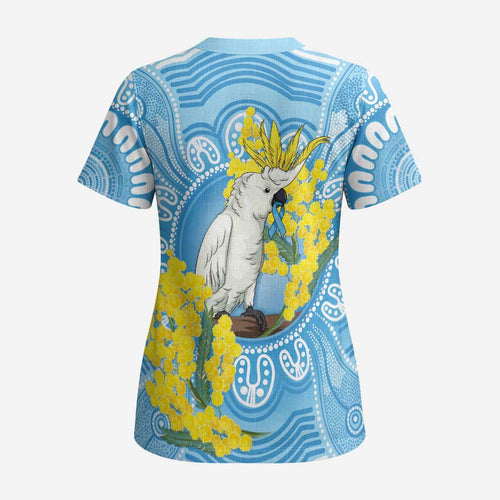 World Diabetes Day Australia Scrub Top Yellow-crested Cockatoo Golden Wattle Aboriginal - Aussie Hoodie