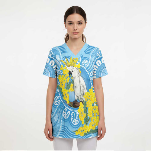World Diabetes Day Australia Scrub Top Yellow-crested Cockatoo Golden Wattle Aboriginal - Aussie Hoodie
