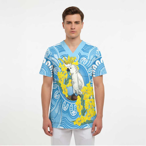 World Diabetes Day Australia Scrub Top Yellow-crested Cockatoo Golden Wattle Aboriginal - Aussie Hoodie