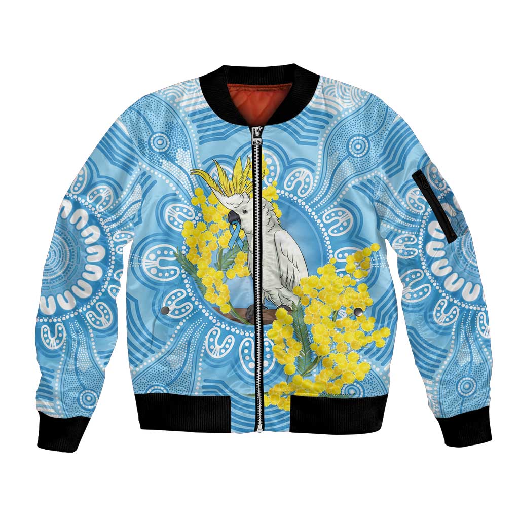 World Diabetes Day Australia Sleeve Zip Bomber Jacket Yellow-crested Cockatoo Golden Wattle Aboriginal - Aussie Hoodie