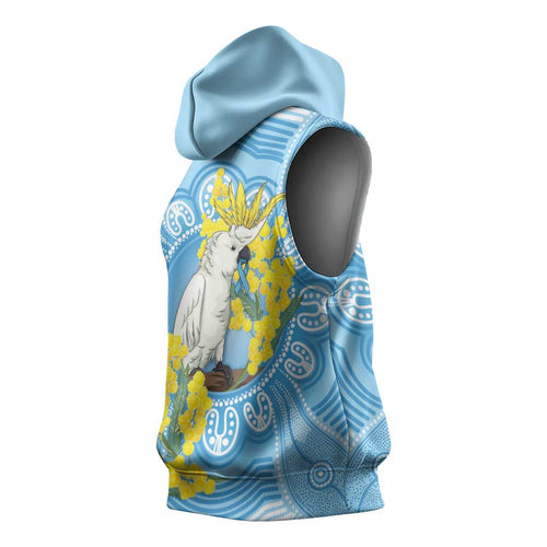 World Diabetes Day Australia Sleeveless Hoodie Yellow-crested Cockatoo Golden Wattle Aboriginal - Aussie Hoodie