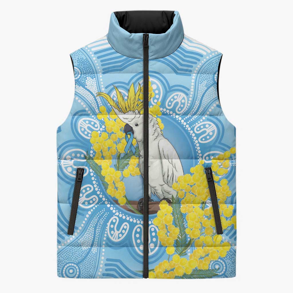 World Diabetes Day Australia Sleeveless Puffer Jacket Yellow-crested Cockatoo Golden Wattle Aboriginal - Aussie Hoodie