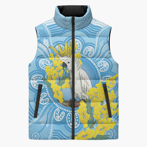 World Diabetes Day Australia Sleeveless Puffer Jacket Yellow-crested Cockatoo Golden Wattle Aboriginal - Aussie Hoodie