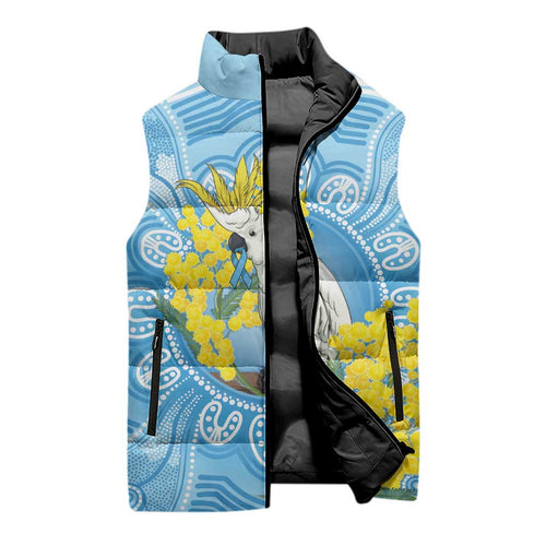 World Diabetes Day Australia Sleeveless Puffer Jacket Yellow-crested Cockatoo Golden Wattle Aboriginal - Aussie Hoodie