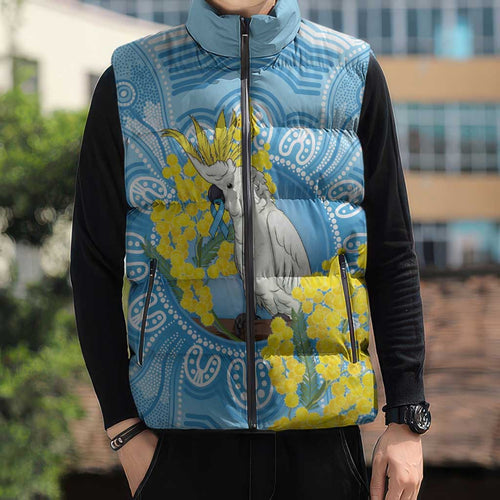 World Diabetes Day Australia Sleeveless Puffer Jacket Yellow-crested Cockatoo Golden Wattle Aboriginal - Aussie Hoodie