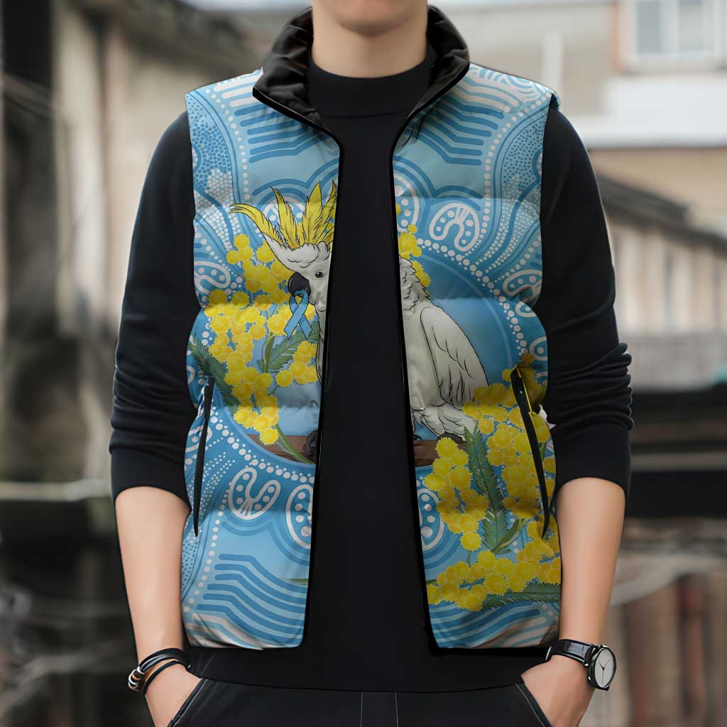 World Diabetes Day Australia Sleeveless Puffer Jacket Yellow-crested Cockatoo Golden Wattle Aboriginal - Aussie Hoodie