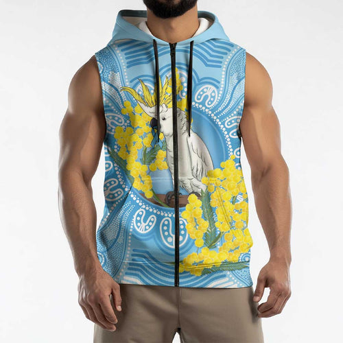 World Diabetes Day Australia Sleeveless Zip Hoodie Yellow-crested Cockatoo Golden Wattle Aboriginal LT14